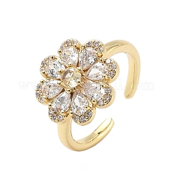 Manschettenringe aus Messing mit Mikropavé und Zirkonia in Blumenform für Damen&nbsp;RJEW-A069-01B-G