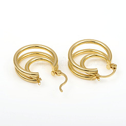 Aretes de latón con triple aro&nbsp;EJEW-G282-04G
