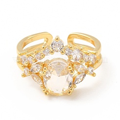 Anillo de brazalete abierto ovalado de circonita cúbica transparente&nbsp;RJEW-I095-01G