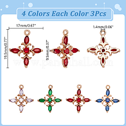 12 pièces 4 couleurs laiton micro pavé pendentifs zircone cubique&nbsp;KK-AR0001-86