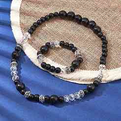 Colliers de perles en bois naturel et en verre et bracelet extensible&nbsp;SJEW-JS01286