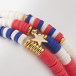 3 Uds 3 estilo día de la independencia arcilla polimérica heishi surfista juego de pulseras elásticas&nbsp;BJEW-TA00213