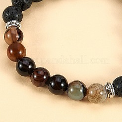 3pcs 3 couleurs de perles d'agate naturelle teintes bracelets extensibles&nbsp;BJEW-SZ0001-23
