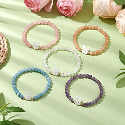 Süße elastische Armbänder mit Kaninchenmuschel und natürlichen Edelsteinperlen für Damen&nbsp;BJEW-JB11040