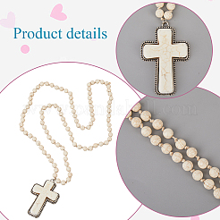 Legierung pflastern synthetische türkis Kreuz Anhänger 8mm Runde Perlen Halsketten für Frauen&nbsp;NJEW-WH20816-004AS