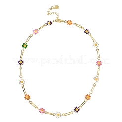 Collane da donna con catena a maglie di fiori colorati in ottone smaltato.&nbsp;NJEW-JN06367