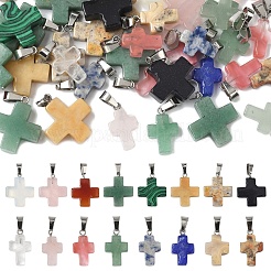 20 pendentif croix en jade opalite/goldstone synthétique/malachite/turquoise/jaspe bleu naturel/agate folle/aventurine verte/agate indienne/topaze&nbsp;G-YW0002-27