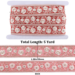 5 Yards Polyester-Stickerei-Blumenspitzenband mit Kunstperle&nbsp;OCOR-CY0001-16D