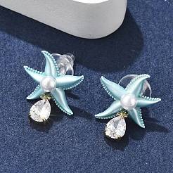 Latón aretes de óxido de circonio cúbico&nbsp;EJEW-D301-03G-03