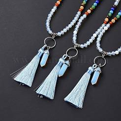 Collana con pendente a pallottola e nappa in opalite con catene di perline di pietre preziose miste&nbsp;NJEW-E585-02F