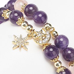 2pcs 2 Stil natürliche Amethyst & Rosenquarz Perlen Stretch-Armbänder Set&nbsp;BJEW-JB09020