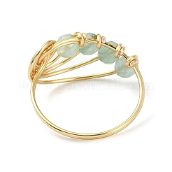 Anello da dito con perline rotonde con avventurina verde naturale&nbsp;RJEW-TA00103-03
