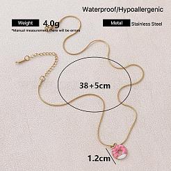 Colliers pendentifs vintage en acier inoxydable émaillé rose en forme de donut pour femmes&nbsp;KI9226