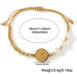 Armbänder aus Imitationsperlen und Messing mit geflochtenem Motiv des Heiligen Benedikt&nbsp;KP6024