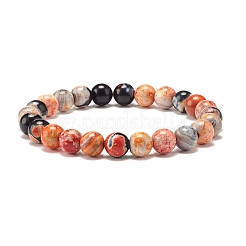 Bracciali elastici con perline di agata crepitio naturale tinto di fuoco&nbsp;BJEW-JB07519