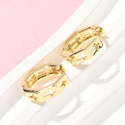 Boucles d'oreilles créoles en laiton avec croix creuse&nbsp;EJEW-Z102-41G