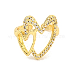 Gestellplattierung Herz Messing Mikro Pflaster klare Zirkonia Manschette Fingerringe für Frauen&nbsp;RJEW-C103-12G