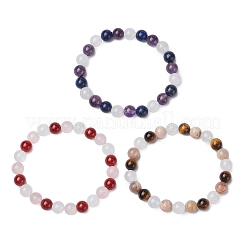 3 pz braccialetti elastici con perline di pietre preziose naturali miste rotonde per donna&nbsp;BJEW-TA00568