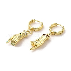 Orecchini a cerchio pendenti in vero ottone placcato oro 18k con palma e occhio di cavallo&nbsp;EJEW-Q797-21G-02