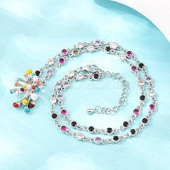 Colliers pendentifs en laiton pavé de zirconiums cubiques colorés avec motif de feux d'artifice émaillés pour femmes&nbsp;NJEW-F364-03P