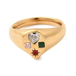 Anelli da dito in acciaio inossidabile con pavé di zirconi cubici colorati.&nbsp;SA-CBA90C5-04A-G