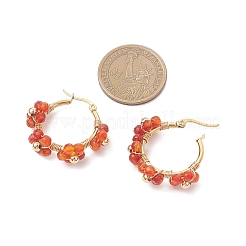 Orecchini a cerchio in ottone con fiori e corniola naturale&nbsp;EJEW-TA00781-01