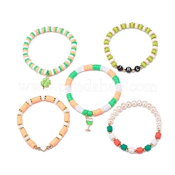 Set di braccialetti elastici heishi fatti a mano con perle d'acqua dolce del giorno di san patrizio e argilla polimerica&nbsp;BJEW-JB08768