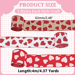 Thème Saint-Valentin 3 rouleau de ruban polyester 3 couleurs&nbsp;OCOR-WR0001-83