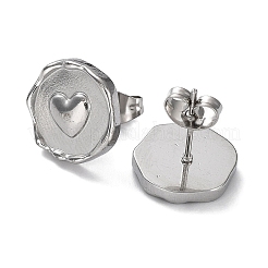 Anlaufgeschützter 304 Edelstahl Ohrstecker flach rund mit Herz für Damen&nbsp;EJEW-P234-16P