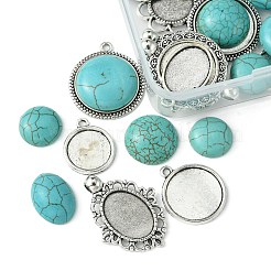 DIY-Set zur Herstellung ovaler/halbrunder Anhänger aus synthetischem Türkis und Legierung im tibetischen Stil&nbsp;DIY-FS0006-12