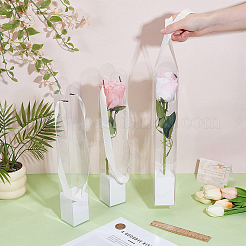 5 Stück durchsichtige Verpackungsboxen aus Kunststoff für einzelne Blumen mit Papierfächern und Bandgriffen&nbsp;CON-WH0107-69B