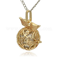 Pendentifs à cage ronde creuse en laiton doré&nbsp;KK-J230-10G