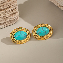 Boucles d'oreilles ovales en acier inoxydable avec turquoise synthétique&nbsp;RJ5087