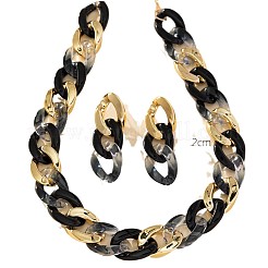 Collane con catena a maglie ovali in lega e acrilico e set di orecchini pendenti a bottone&nbsp;FS-WG559CE-01