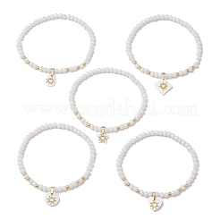 5 pz 5 stili conchiglia naturale d'acqua dolce con braccialetti con ciondolo a forma di fetta di sole in metallo&nbsp;BJEW-JB11688-1