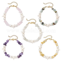 Bracelets en perles synthétiques turquoise et pierres précieuses naturelles mélangées en forme d'étoile de mer pour femmes&nbsp;BJEW-JB11264