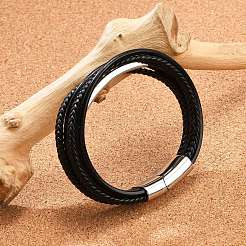 Geflochtene Lederband-Mehrstrangarmbänder für Männer&nbsp;BJEW-Z081-12P