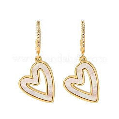 Boucles d'oreilles pendantes en forme de cœur en laiton avec micro pavé de zircons cubiques transparents&nbsp;KK-D363-12C-G
