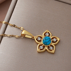 Colliers pendentifs vintage en acier inoxydable 304 et turquoise synthétique&nbsp;RQ4537