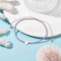 Braccialetti con perline intrecciate con conchiglia naturale e semi di vetro a forma di cuore&nbsp;BJEW-JB09922-02