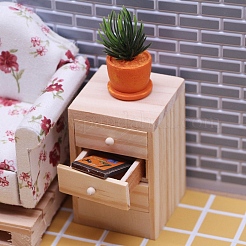Ornements miniatures de table de chevet ouvrante en bois&nbsp;PW-WGB4DBF-01