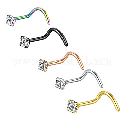 Anillos nasales de cola de pez redondos y planos con micropavé de circonita cúbica transparente de acero inoxidable 304&nbsp;WG924B3-03
