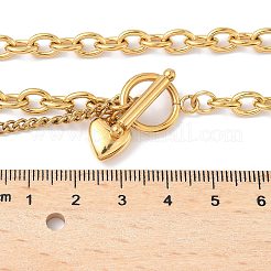 Y-Halsketten mit Herz-Knebelverschluss aus 304er Edelstahl für Damen&nbsp;NJEW-M101-04G