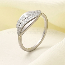 Anello da dito in acciaio inossidabile 304 con foglia testurizzata per donna&nbsp;RJEW-L126-02B-P