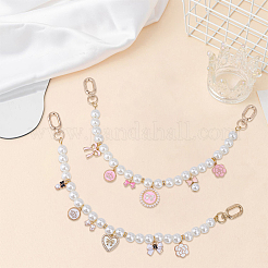 2 pz 2 stili di ciondoli in lega smaltata con catene per borsetta in perle di plastica ABS&nbsp;HJEW-WH00400