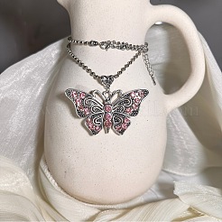 Halsketten im europäischen Vintage-Stil mit Strass-Schmetterlingsanhänger aus Legierung und Kugelkette für Damen&nbsp;YE8712-2