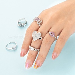6 Stück 6 Stil Messing Micro Pave Kubisch Zirkonia Solitaire Ringe&nbsp;RJEW-LS0001-13P