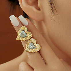 Élégantes boucles d'oreilles à tige en laiton bicolore en forme de cœur vintage&nbsp;NR0767