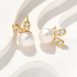 925 orecchini a bottone in argento sterling con micro pavé di zirconi cubici trasparenti per donna&nbsp;EJEW-K303-02B-G