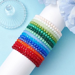 15 pièces 15 couleurs rondelles à facettes imitation verre de jade perlé ensembles de bracelets extensibles&nbsp;BJEW-JB10790